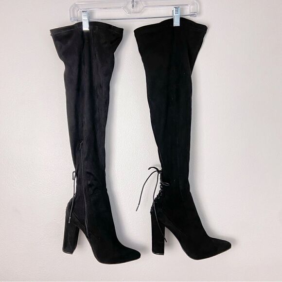 Shoe Dazzle Ivona Black Micro Suede Over the Knee Boots Grunge Streetwear Sz 8.5 - Picture 2 of 11